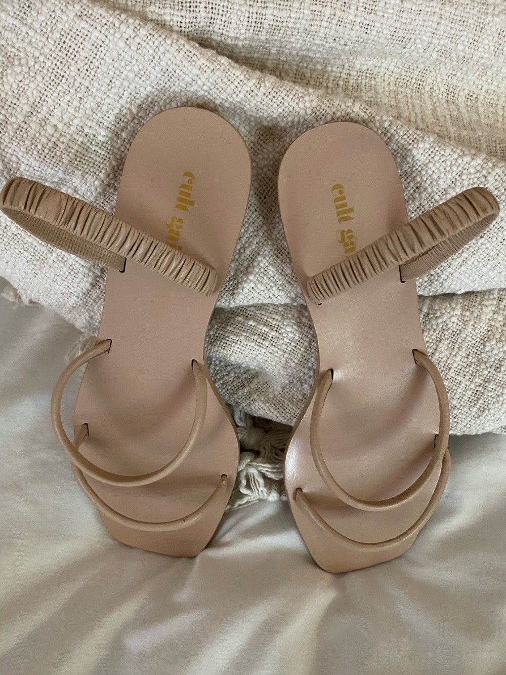 Cult Gaia Flat Strappy Ruched Slip on Three Strap Sandal Color:Nude Sz 35.5/5.5